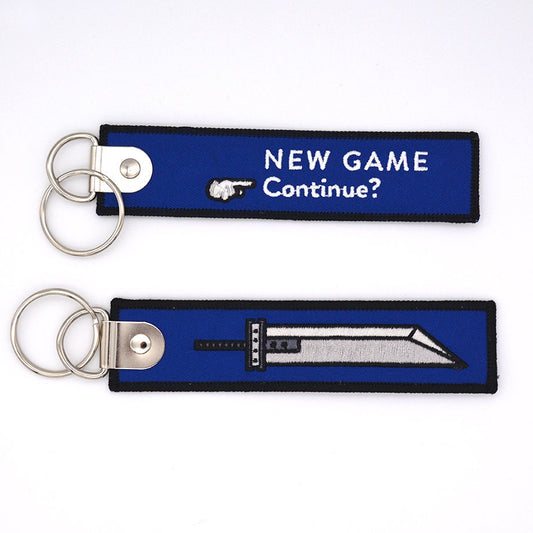 FF7 New Game/Continue Embroidered Keychain