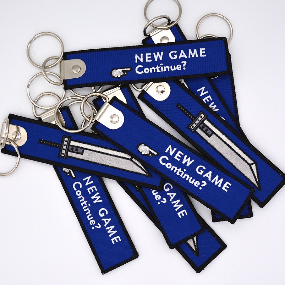 FF7 New Game/Continue Embroidered Keychain