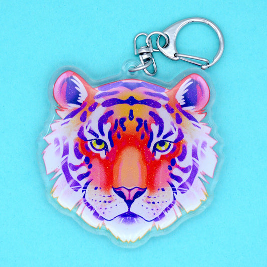 Tiger - 2.5 inch Acrylic Glitter Epoxy Charm Keychain